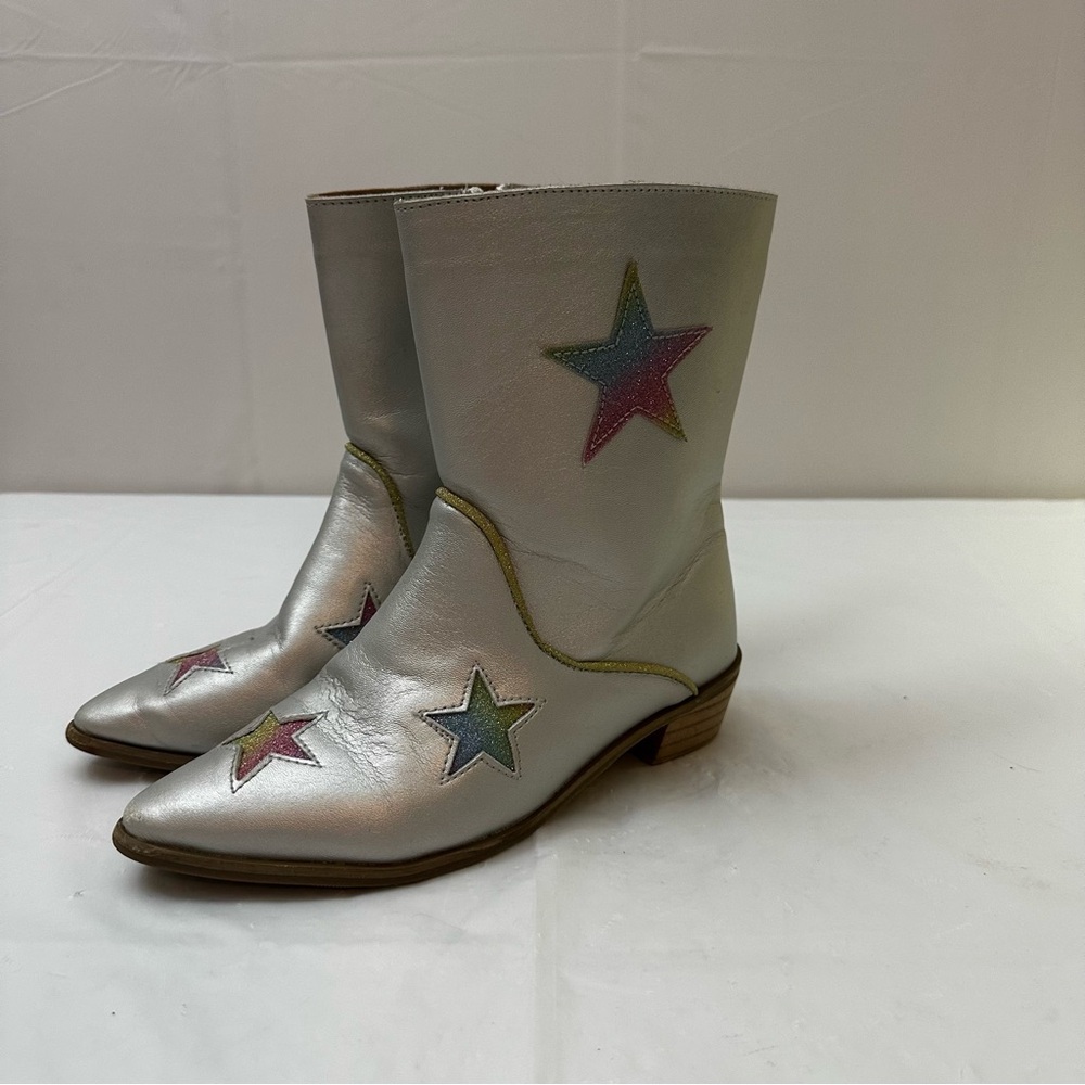 Lola‎ + The Boys Kids Silver Metallic Rainbow Glitter Star Cowboy Boots Size 31